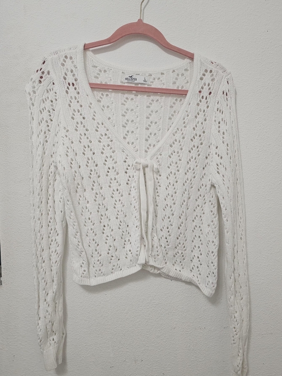 Hollister Sweaters - Hollister White Open-Knit Tie-Front Cardigan